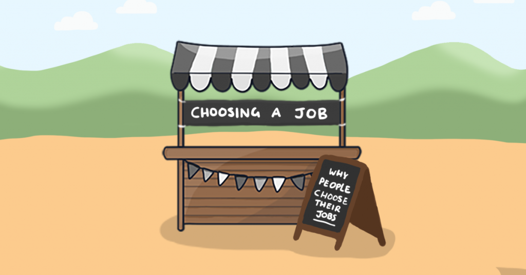 This is an illustration of the CV Writing stall from our Careers Fayre map. The wooden stall has a black and white striped roof with matching bunting.