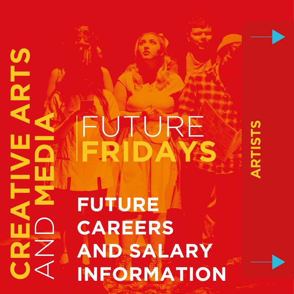 This is the cover page from Heart of Worcestershire's 'Future Fridays'. It reads: 'Creative Arts and Media. Future Fridays. Future Careers and Salary Information. Artists'. Click the download link below to view the full pdf.