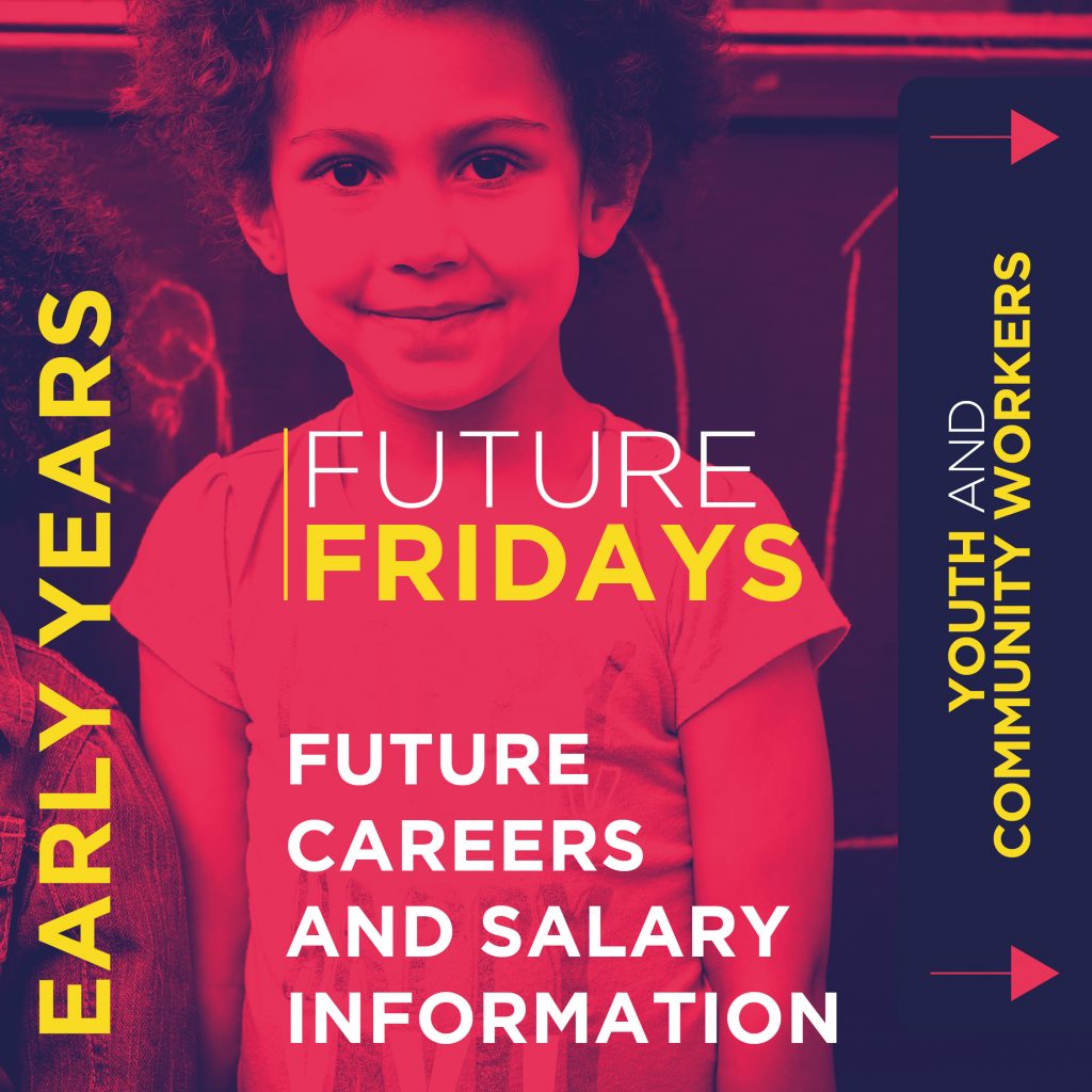 This is the cover page from Heart of Worcestershire's 'Future Fridays'. It reads: 'Early Years. Future Fridays. Future Careers and Salary Information. Youth and Community Workers'. Click the download link below to view the full pdf.